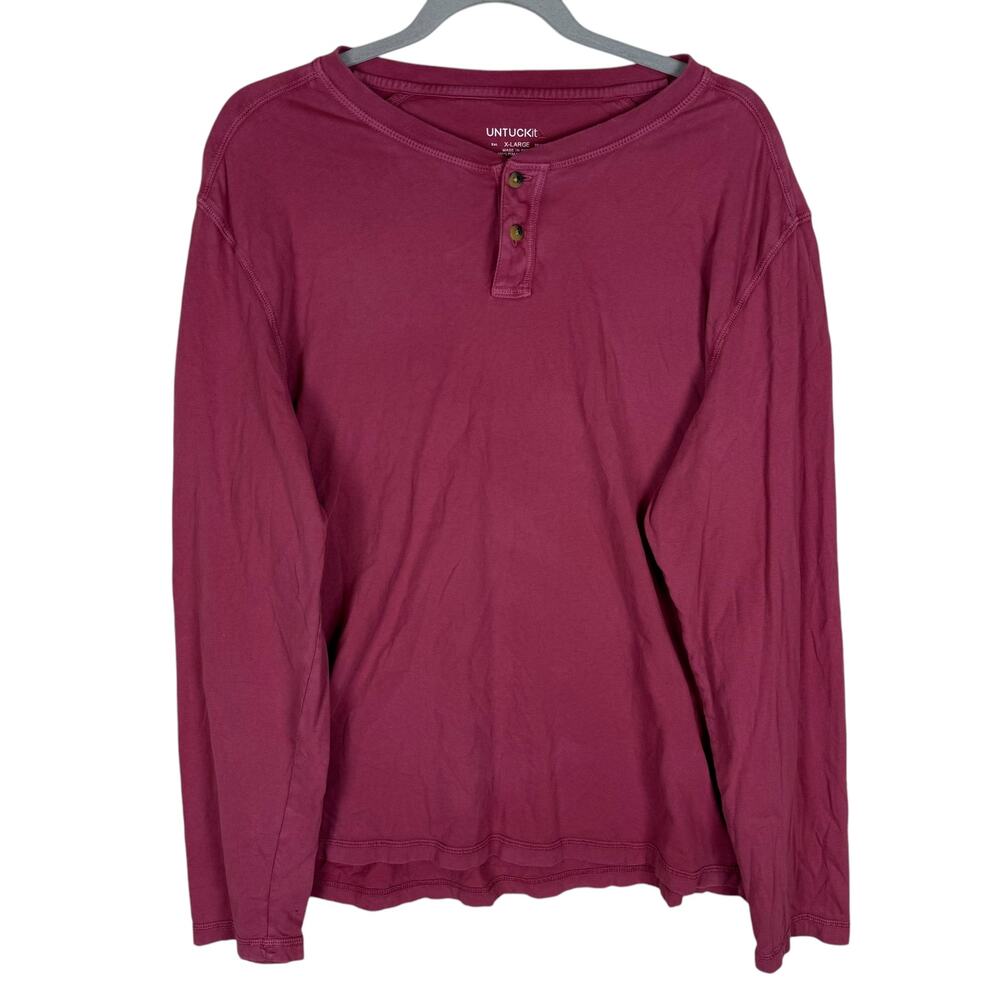 Untuckit Henley Shirt Men's XL Red Cotton Regular Fit Long Sleeve Double Stitch
